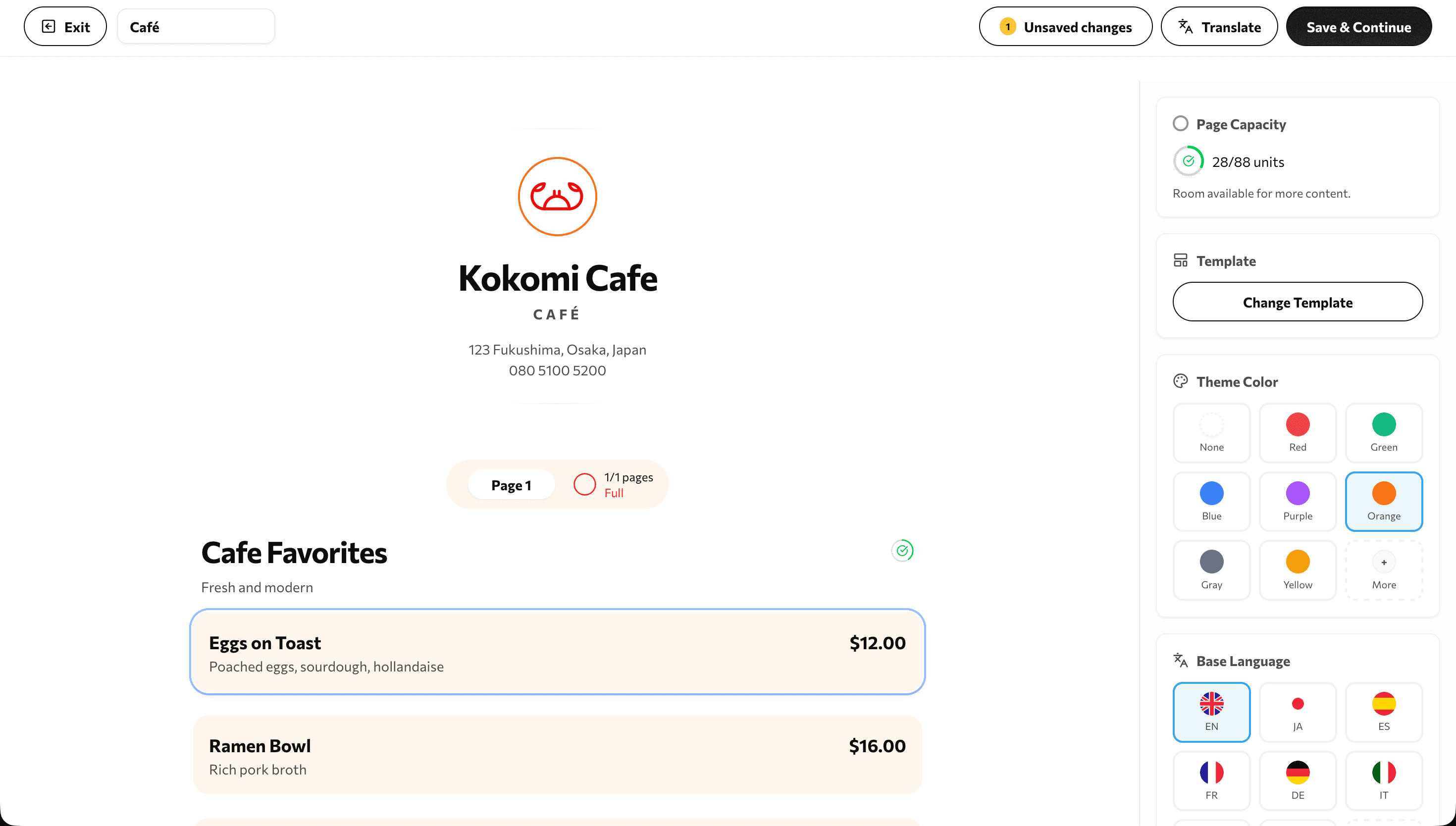 Menu templates and editor components designed for quick updates