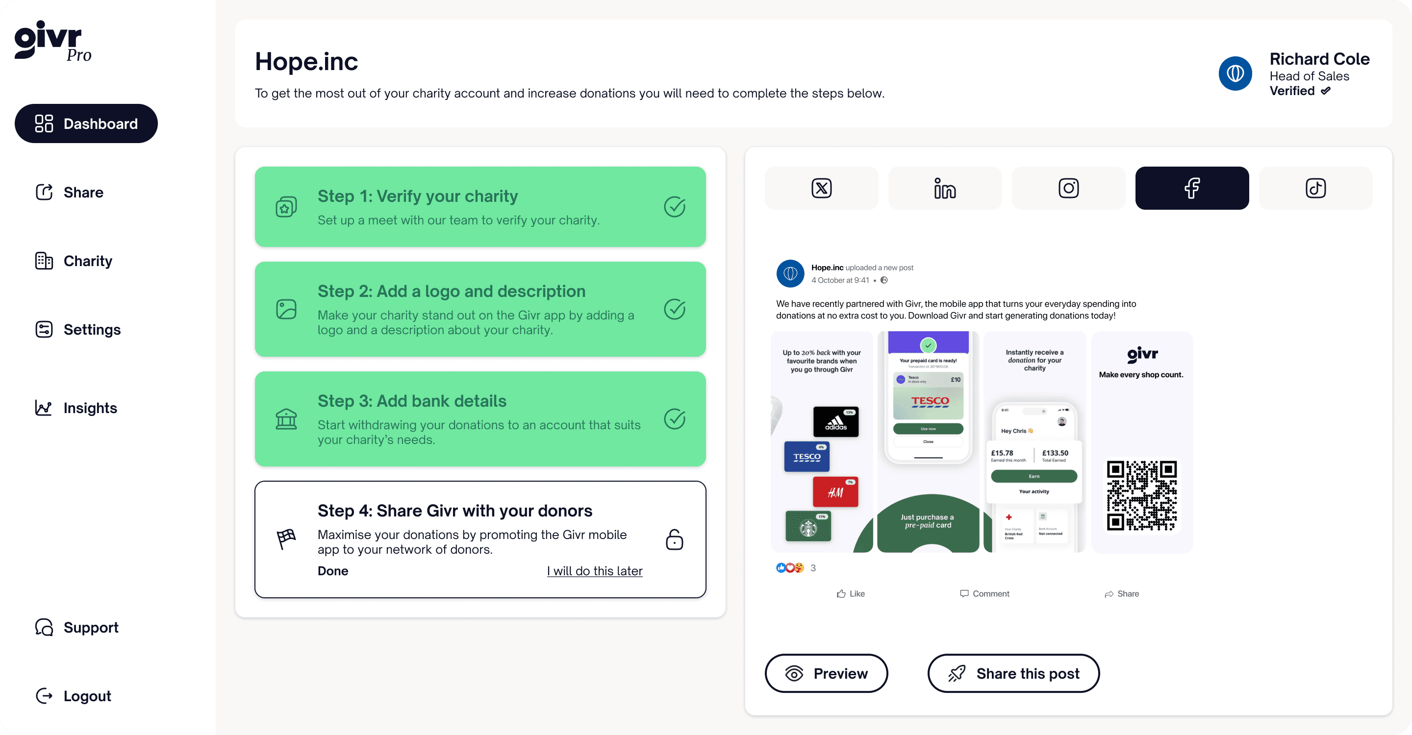 Givr donor insights dashboard